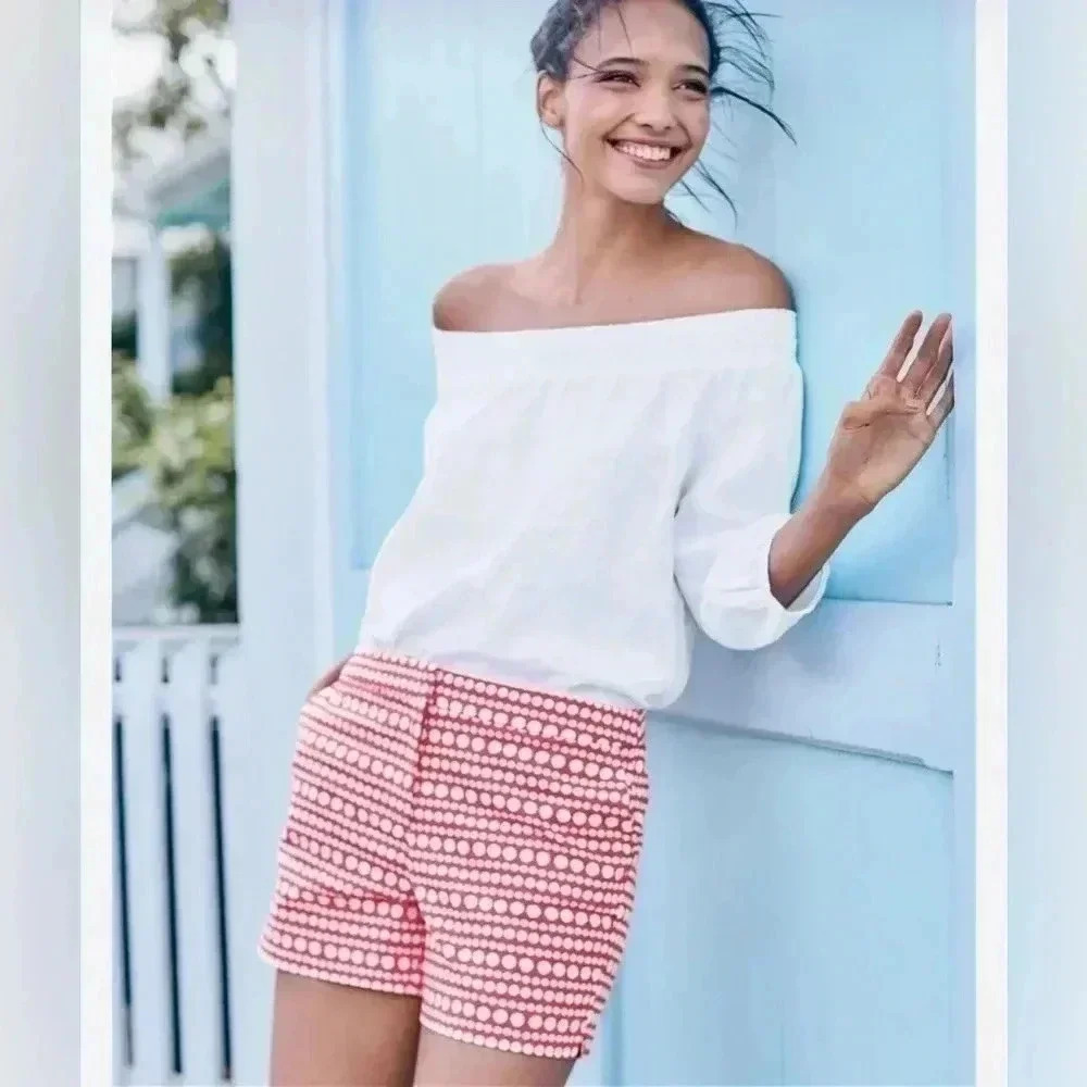 Boden Women’s Richmond Textured Shorts Pink White Polk-A-Dot Size 10 Hi-Rise EUC